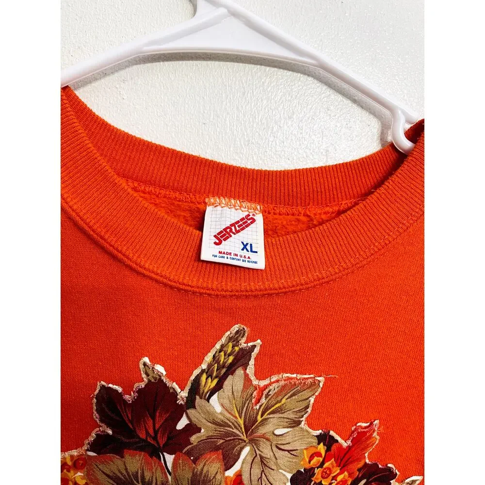 Vintage Handmade Jerzees Fall Halloween‎ Leaves Orange Grandma Sweater Size XL - Picture 3 of 6